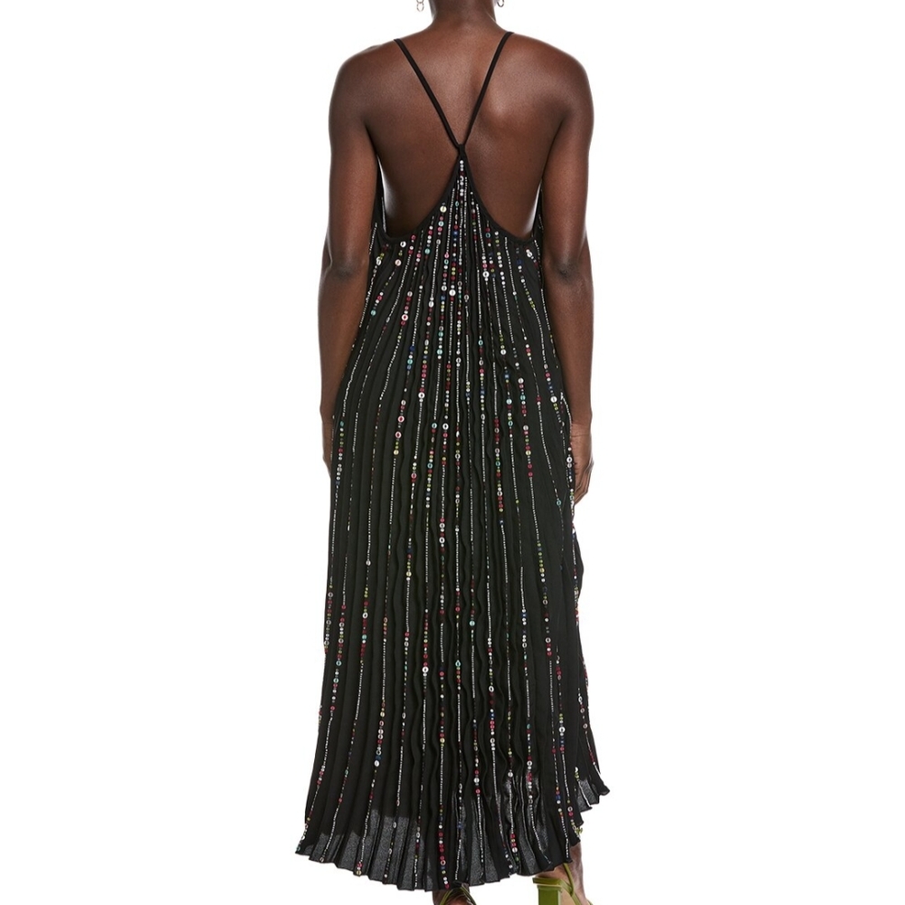 Farm Rio Beaded Sequin Maxi Dress NWT Small Black V-Neck - Picture 3 of 11